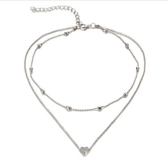 COMING SOON Silver Plate Double Chain Heart Choker - Picture 2 of 3